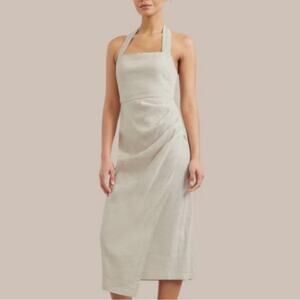 Modern Citizen Mira Linen Halter Square Neck Midi Dress in Off White Medium EUC